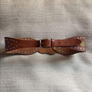 Ralph Lauren Brown Leather Belt with Silver Accents